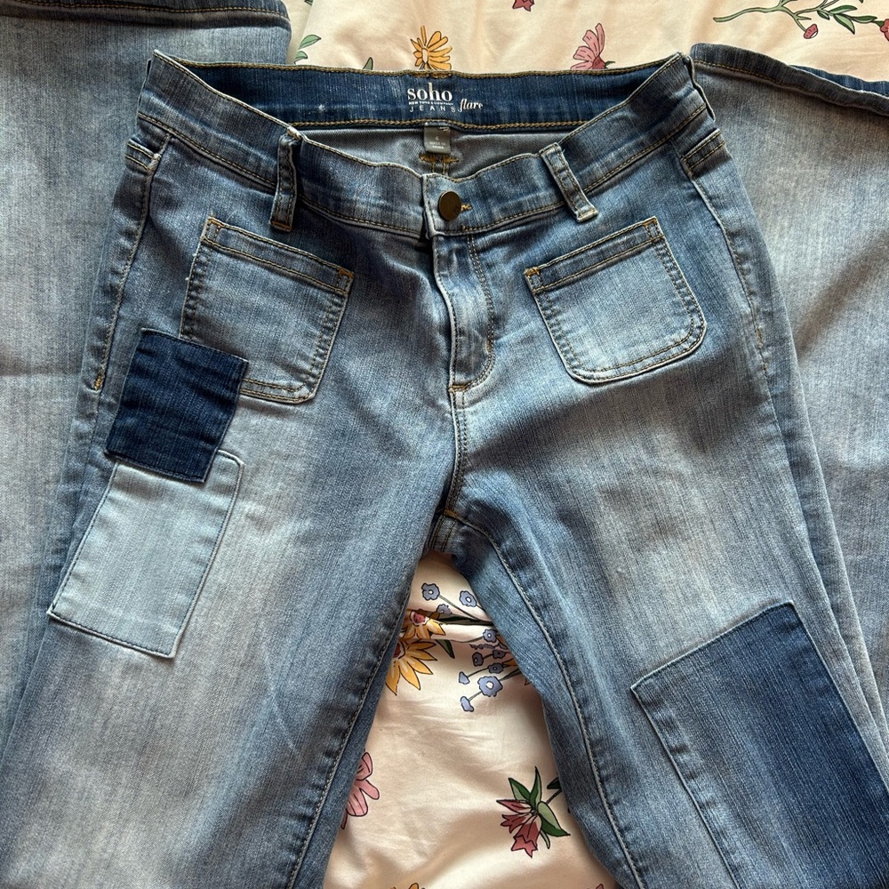 Soho flare patchwork low rise jeans, 6